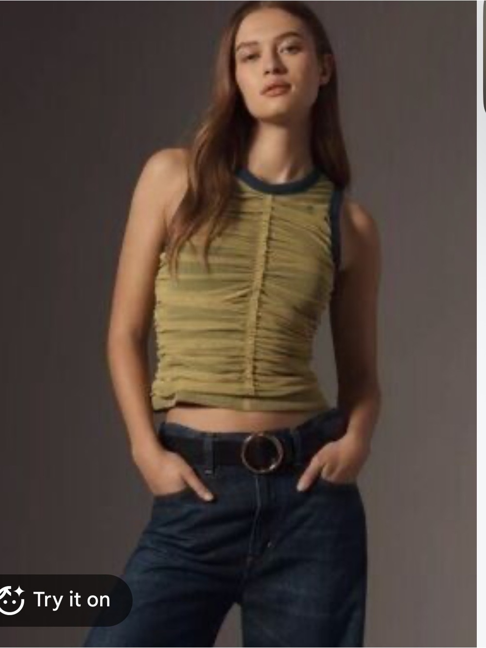 NWT Anthropologie Layered Ruched Mesh Chartreuse Tank Size XS